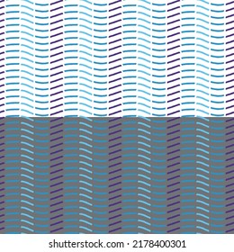 Wave line seamless pattern, doodle hand drawn paint brush cover design, abstract horizontal geometrical grid template, monochrome blue marine tones color. Transparent background, vector illustration