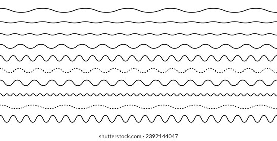 Wave line set. Vector water waves. Set of wavy zigzag lines.