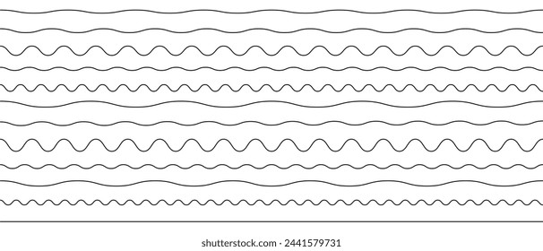 Wave line set. Vector water waves. Set of wavy zigzag lines.