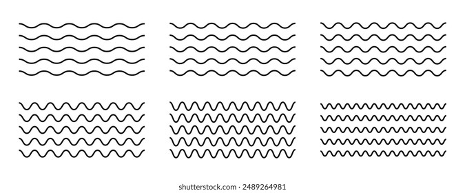 Wave line set. Vector water waves. Set of wavy zigzag lines.