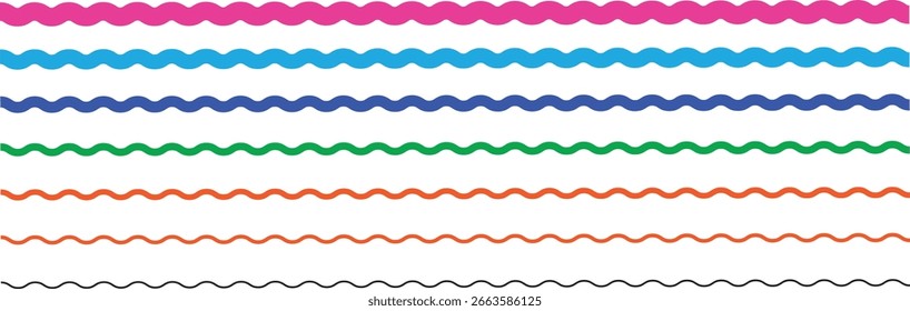 Linha de onda definida. Ondas de água vetoriais. Conjunto de linhas onduladas em ziguezague.