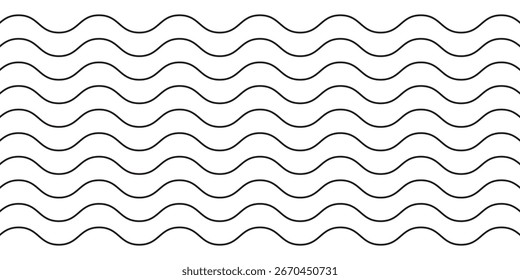 Conjunto de líneas de onda. Ondas de agua de Vector. Patrón de adorno de onda. Conjunto de líneas onduladas en zigzag. Fondo de línea delgada ondulada.