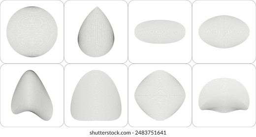 Wave line shapes. Abstract topography circles. Organic line pattern shapes. Vector outline illustrations set. Abstract woodcut black and white background design elements