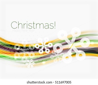 Wave line with snowflakes. Christmas vector abstract background, business holiday presentation template
