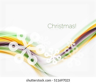 Wave line with snowflakes. Christmas vector abstract background, business holiday presentation template