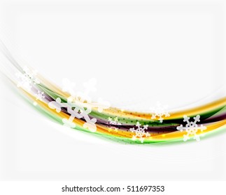 Wave line with snowflakes. Christmas vector abstract background, business holiday presentation template