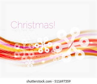 Wave line with snowflakes. Christmas vector abstract background, business holiday presentation template