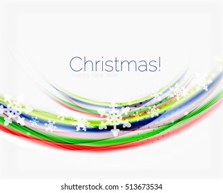 Wave line with snowflakes. Christmas vector abstract background, business holiday presentation template