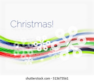 Wave line with snowflakes. Christmas vector abstract background, business holiday presentation template