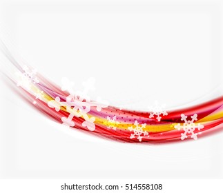 Línea de ondas con copos de nieve. fondo abstracto vectorial de Navidad, plantilla de presentación de vacaciones de negocios