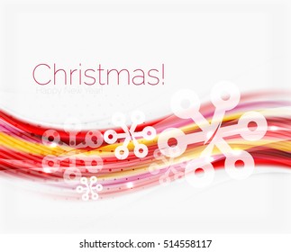 Wave line with snowflakes. Christmas vector abstract background, business holiday presentation template