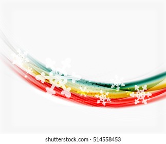 Línea de ondas con copos de nieve. fondo abstracto vectorial de Navidad, plantilla de presentación de vacaciones de negocios