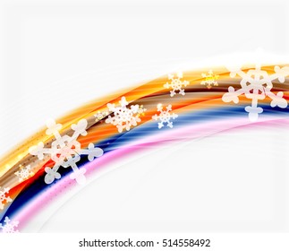 Wave line with snowflakes. Christmas vector abstract background, business holiday presentation template