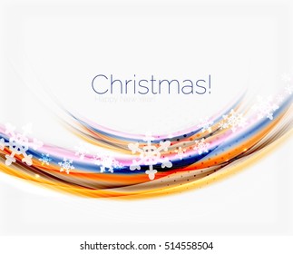 Wave line with snowflakes. Christmas vector abstract background, business holiday presentation template