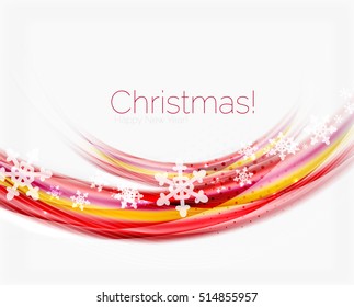 Wave line with snowflakes. Christmas vector abstract background, business holiday presentation template