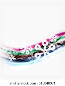 Linha de onda com flocos de neve. Fundo abstrato vetor de Natal, modelo de apresentação de feriado de negócios