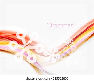 Wave line with snowflakes. Christmas vector abstract background, business holiday presentation template
