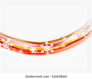 Wave line with snowflakes. Christmas vector abstract background, business holiday presentation template