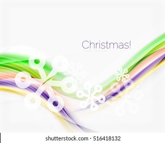 Wave line with snowflakes. Christmas vector abstract background, business holiday presentation template
