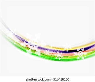 Wave line with snowflakes. Christmas vector abstract background, business holiday presentation template