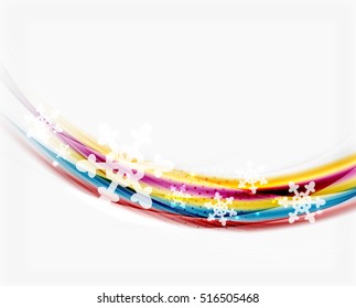 Línea de ondas con copos de nieve. fondo abstracto vectorial de Navidad, plantilla de presentación de vacaciones de negocios