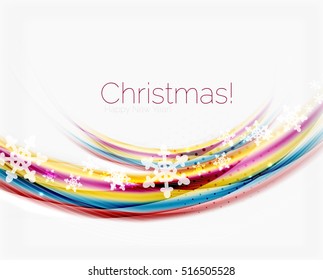 Wave line with snowflakes. Christmas vector abstract background, business holiday presentation template
