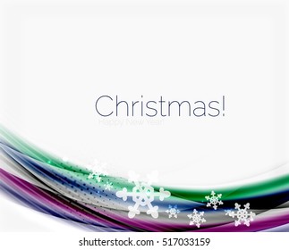 Wave line with snowflakes. Christmas vector abstract background, business holiday presentation template