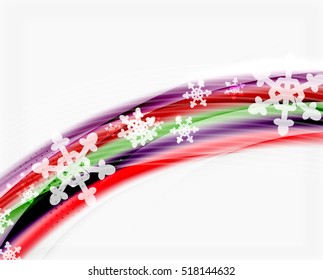 Wave line with snowflakes. Christmas vector abstract background, business holiday presentation template