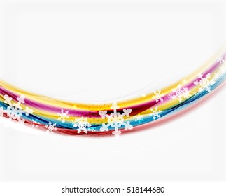 Wave line with snowflakes. Christmas vector abstract background, business holiday presentation template