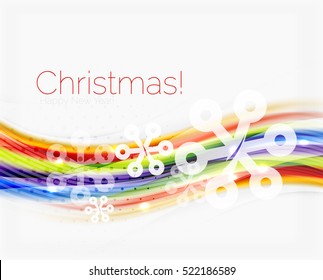 Wave line with snowflakes. Christmas vector abstract background, business holiday presentation template