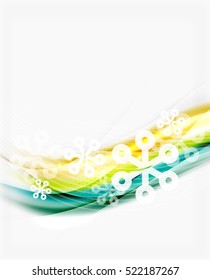 Wave line with snowflakes. Christmas vector abstract background, business holiday presentation template