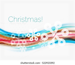 Wave line with snowflakes. Christmas vector abstract background, business holiday presentation template