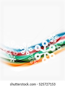 Línea de ondas con copos de nieve. fondo abstracto vectorial de Navidad, plantilla de presentación de vacaciones de negocios