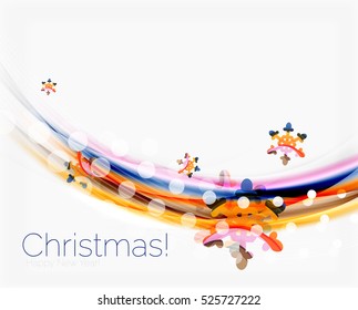 Wave line with snowflakes. Christmas vector abstract background, business holiday presentation template