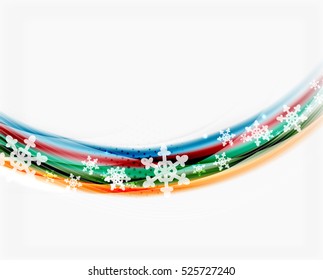 Wave line with snowflakes. Christmas vector abstract background, business holiday presentation template