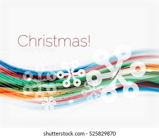 Wave line with snowflakes. Christmas vector abstract background, business holiday presentation template