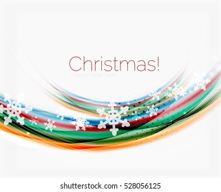 Wave line with snowflakes. Christmas vector abstract background, business holiday presentation template