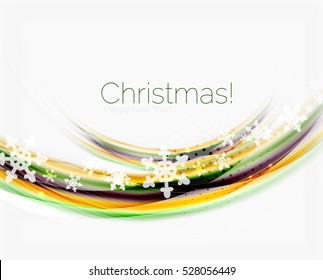 Wave line with snowflakes. Christmas vector abstract background, business holiday presentation template