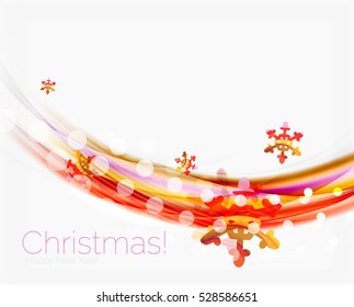 Wave line with snowflakes. Christmas vector abstract background, business holiday presentation template