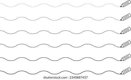 Wave line from thin to thick with pencil. Perfect for school activities. Pencil trace activity. Border design.
