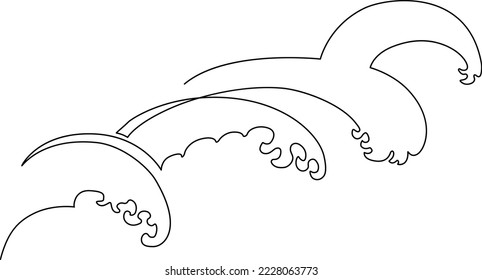 Wave, line of water. Stormy sea. Graphic design element. Continuous line drawing. Vector illustration
