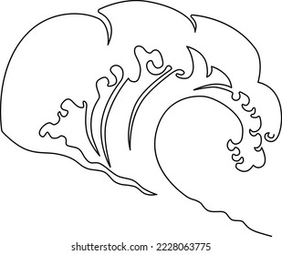 Wave, line of water. Stormy sea. Graphic design element. Continuous line drawing. Vector illustration