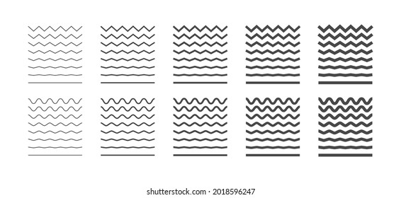 Wave Line And Wavy Curve Vector. Zig Zag And Sine. Wiggly Lines And Squiggle. Zigzag Pattern. Dividers. Sinuous Vector Design Elements Set
