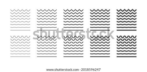 Wave line and wavy curve vector. Zig zag and sine.\
Wiggly lines and squiggle. Zigzag pattern. Dividers. Sinuous vector\
design elements set\
