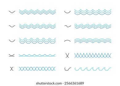 Wave line. Wavy icon vector set. Ocean isolated line set. Sea ripple seamless. Water wave icon