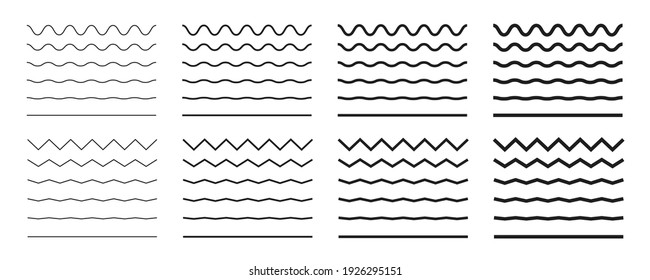 Wave line and wavy zigzag lines. Black underlines wavy curve zig zag line pattern in abstract style. Geometric decoration element. Vector illustration.