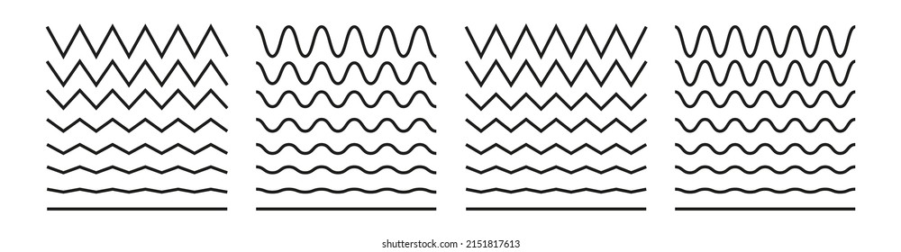 Wave line and wavy zigzag lines. Black underlines wavy curve zig zag line pattern in abstract style. Geometric decoration element. Vector illustration.