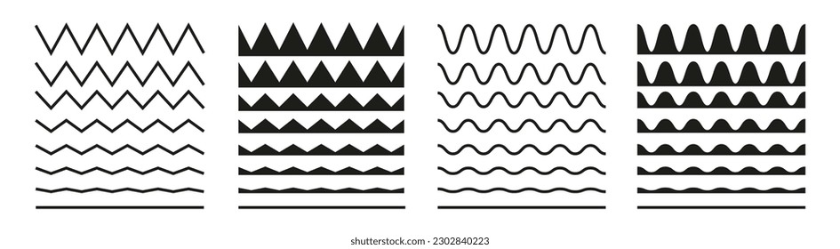 Wave line and wavy zigzag lines. Black underlines wavy curve zig zag line pattern in abstract style. Geometric decoration element. Vector illustration.