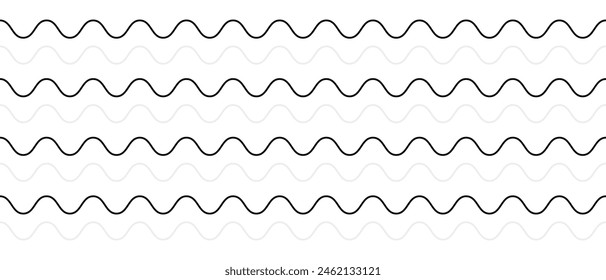Wave line and wavy zigzag lines. Vector black underlines, smooth end squiggly horizontal, squiggles. wave line. eps10.