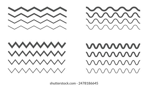 Wave line and wavy zigzag lines vector signs set